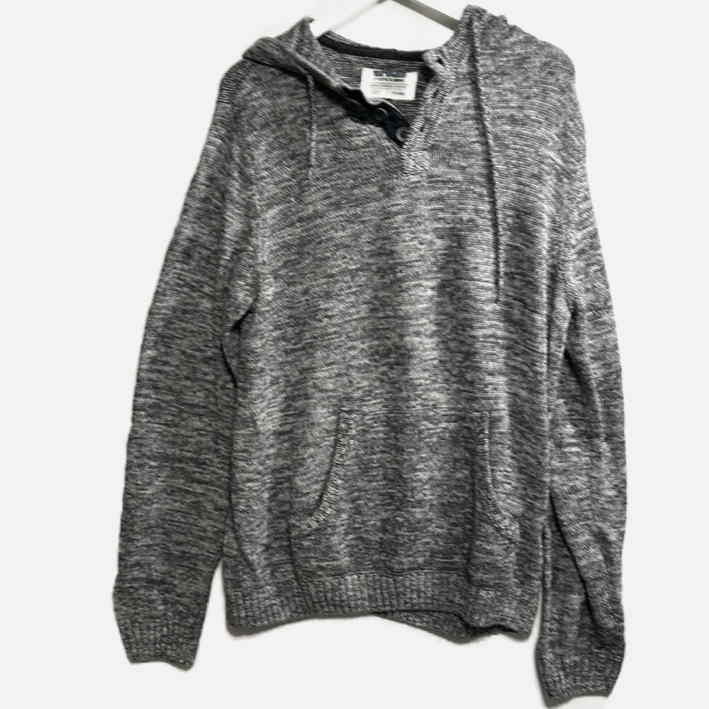 Urban Pipeline Men's Henley Knit Sweater Hoodie XXL Grey Kangaroo Pocket